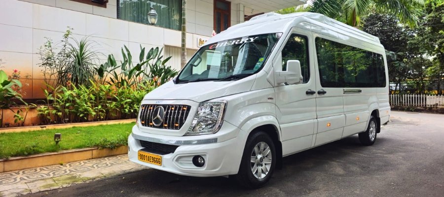 Group using Cherry Cabs minibus for outstation or tour rental